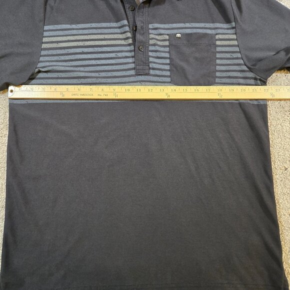 Travis Mathew Mens Polo Shirt Size L Black W Gray Stripe SS Button Front - Picture 6 of 10